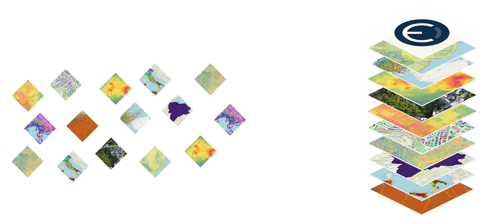 Scattered spatial tiles organized into a structured stack